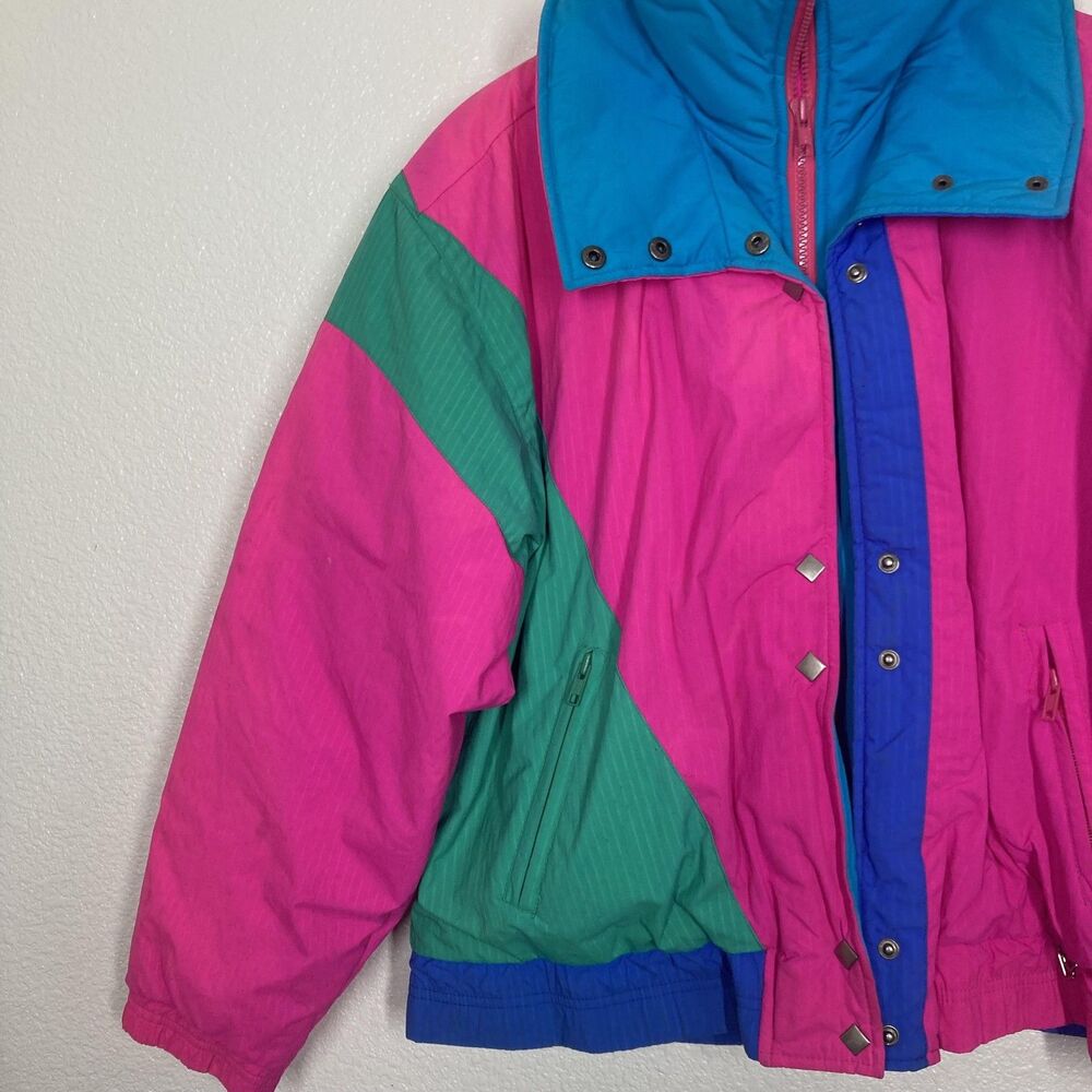 VINTAGE Sport Obermeyer Jacket Womens 8 Pink Colorblock Diamond Ski Puffer 90s - Picture 8 of 16